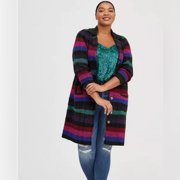 Torrid NOTCHED COLLAR CARDIGAN SWEATER Multi colored NWT - Picture 1 of 9